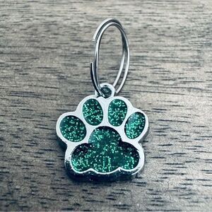 Green Glitter Silver Dog Paw Print Jewelry Collar Charm